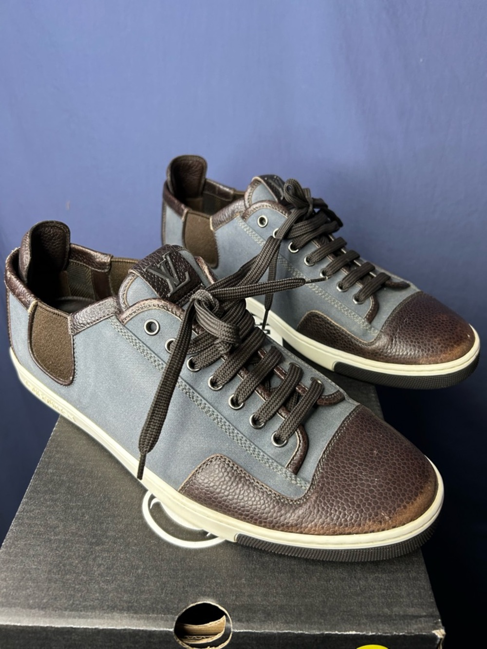 Louis Vuitton Slalom Men’s Blue Brown Leather Sneakers Size 8 UK (9 US)